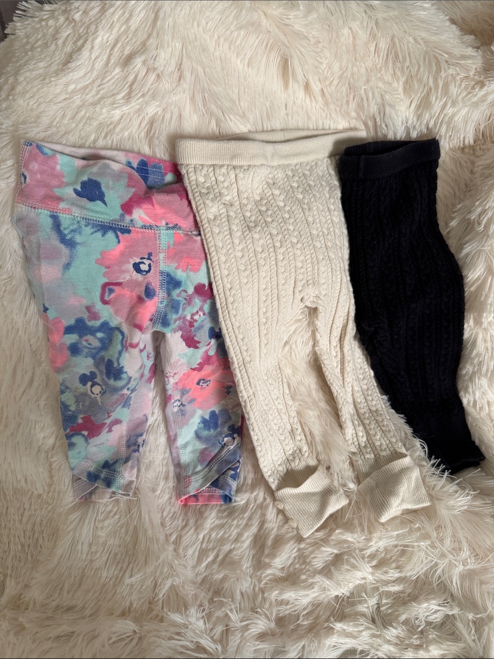 GAP Girls Multi Floral, Cream Cable, and Black Knit Leggings Set